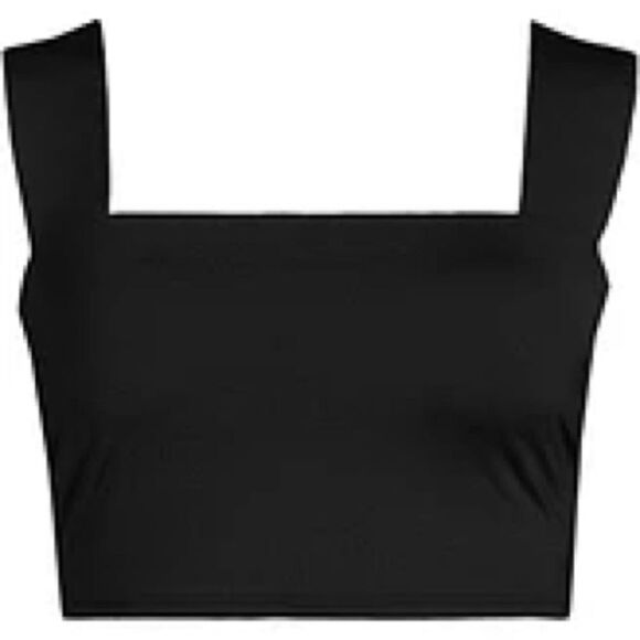 Land's End Plus Standard square neck soft cup bikini top Midkini wide strap blk - Picture 1 of 6